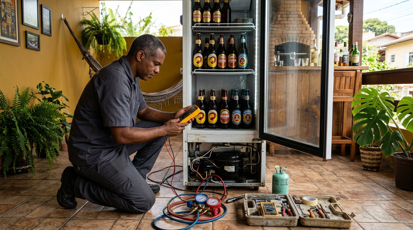 Placa eletrônica de cervejeira em reparo na bancada em Iputinga, Recife‑PE
