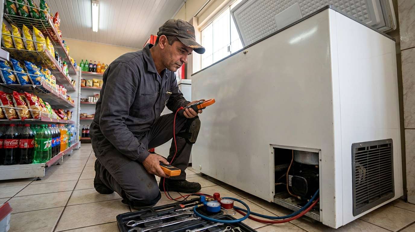 Reparo da placa eletrônica de um freezer em atendimento em Recife‑PE